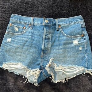 Levi's Blue Distressed Jean Shorts